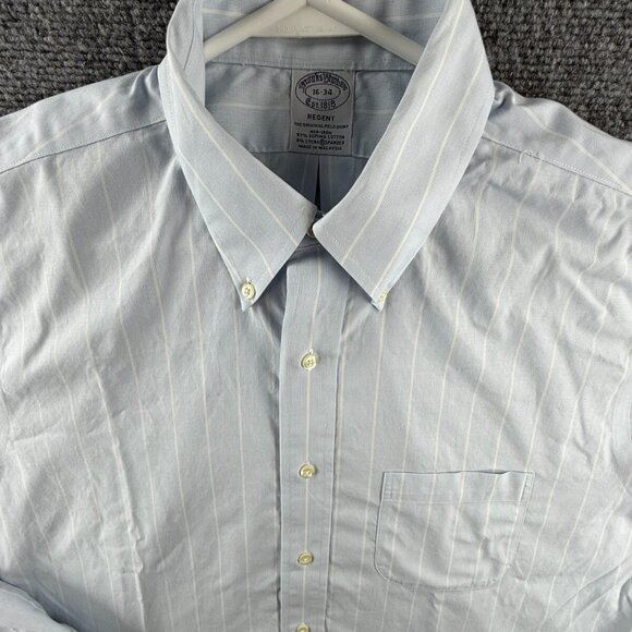 Brooks Brothers Cotton Striped Regent Blue Stretch Spandex 16 34 Non-Iron Button - Picture 1 of 13
